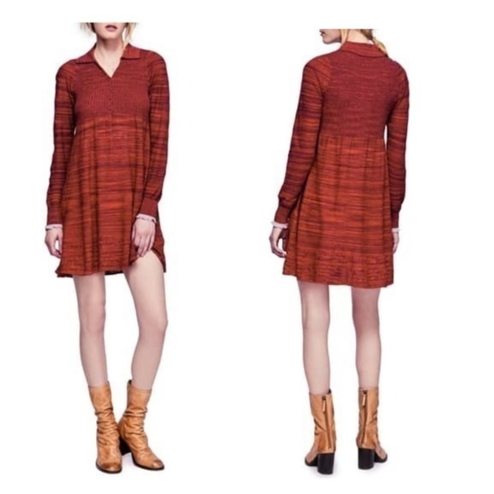 Free People Rain or Shine Space Dyed Dress-Red-XS